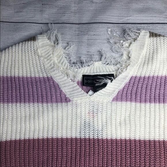 Polly & Esther Destructed Stripe V-Neck Sweater Size 1X NWT - Picture 3 of 7
